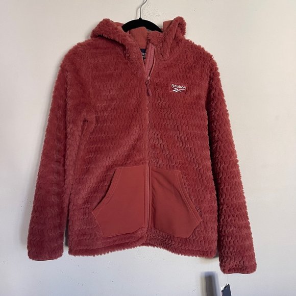 Reebok Girls Faux Fur Jacket Terra Cotta Full Zip Front SZ Large 14/16 NWT A5 - Picture 1 of 8